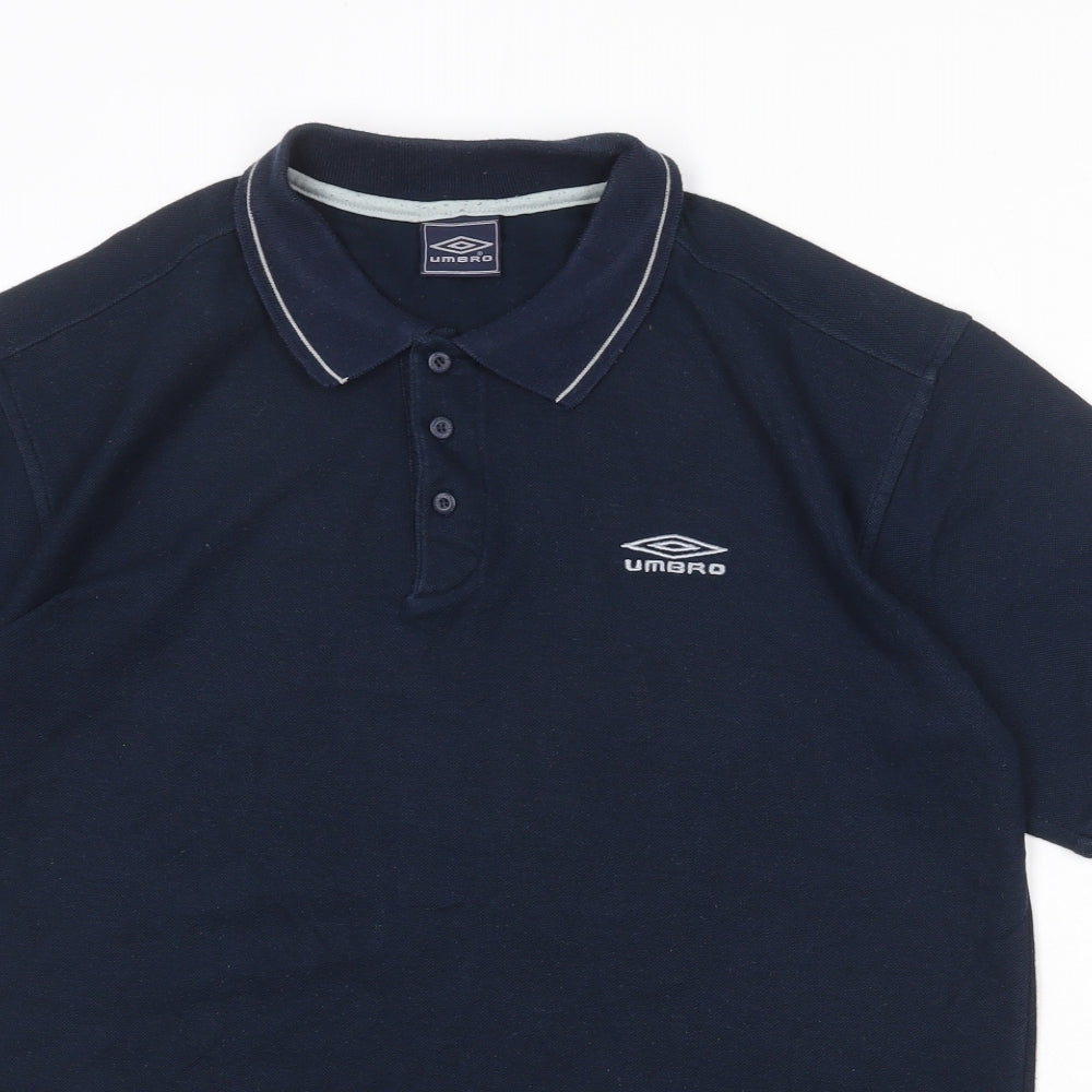 Umbro Mens Blue Polyester Polo Size L Collared Button