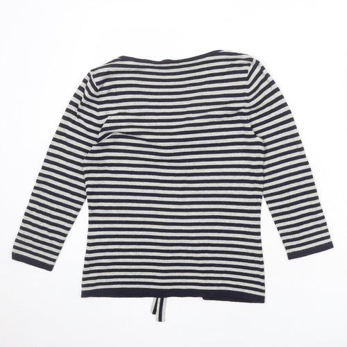 Oui Womens Grey V-Neck Striped Viscose Pullover Jumper Size 10