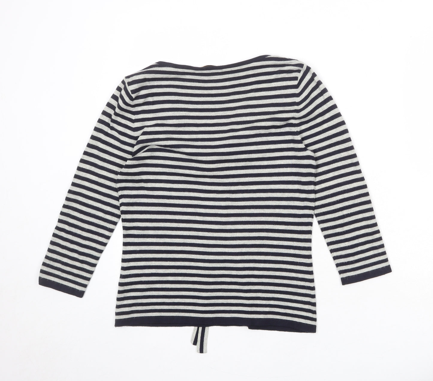 Oui Womens Grey V-Neck Striped Viscose Pullover Jumper Size 10