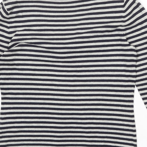 Oui Womens Grey V-Neck Striped Viscose Pullover Jumper Size 10