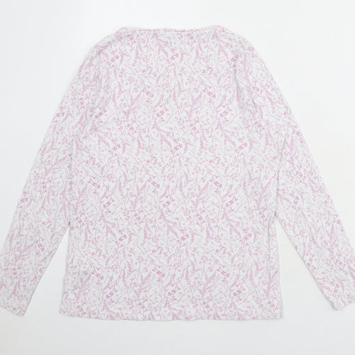 Marks and Spencer Womens White Floral 100% Cotton Basic T-Shirt Size 14 Round Neck