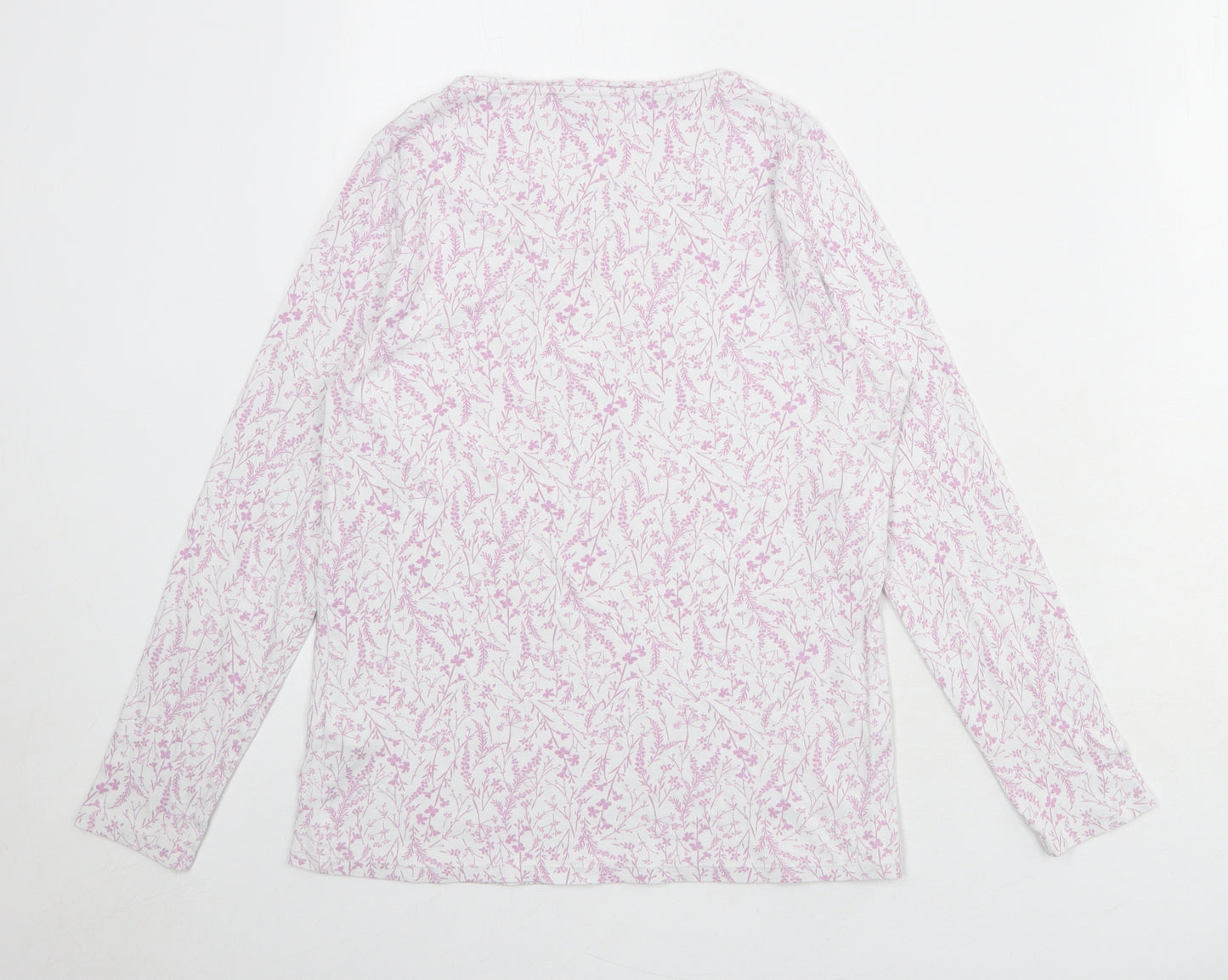 Marks and Spencer Womens White Floral 100% Cotton Basic T-Shirt Size 14 Round Neck