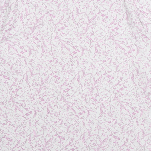 Marks and Spencer Womens White Floral 100% Cotton Basic T-Shirt Size 14 Round Neck