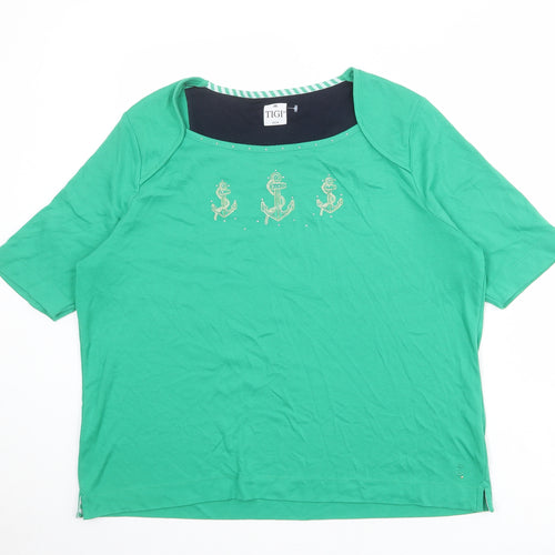 TIGI Womens Green Polyester Basic T-Shirt Size 22 Square Neck - Size 22-24 Anchor Snake