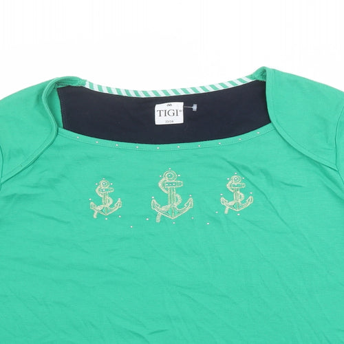 TIGI Womens Green Polyester Basic T-Shirt Size 22 Square Neck - Size 22-24 Anchor Snake