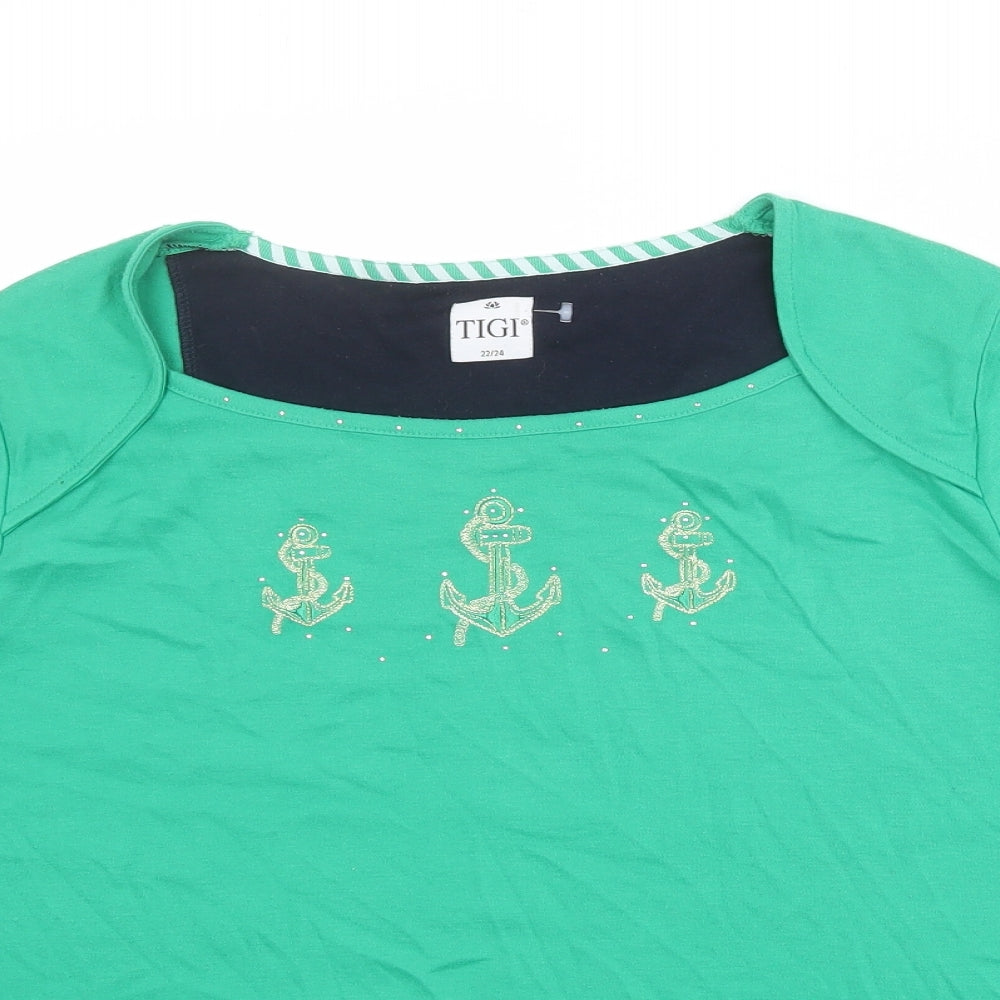 TIGI Womens Green Polyester Basic T-Shirt Size 22 Square Neck - Size 22-24 Anchor Snake