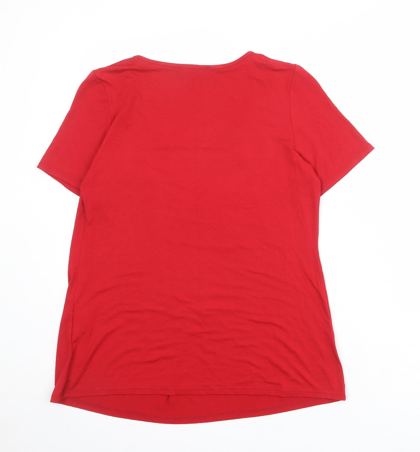 Saloos Womens Red Viscose Basic T-Shirt Size M Round Neck