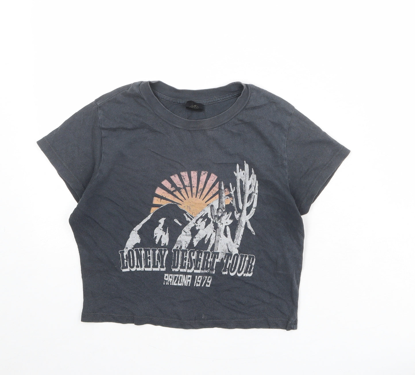 Urban Outfitters Womens Grey 100% Cotton Cropped T-Shirt Size XS Round Neck