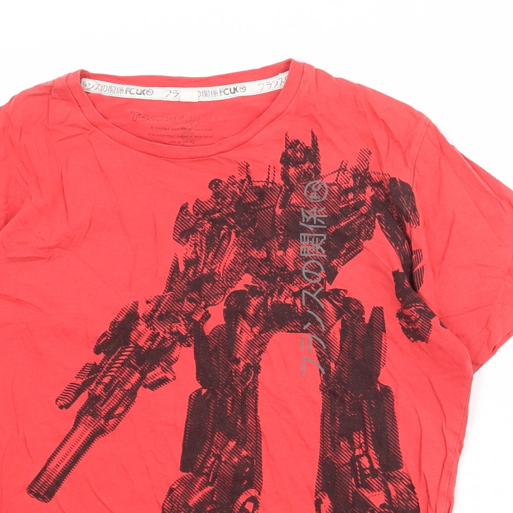 French Connection Mens Red Cotton T-Shirt Size L Round Neck - Transformers