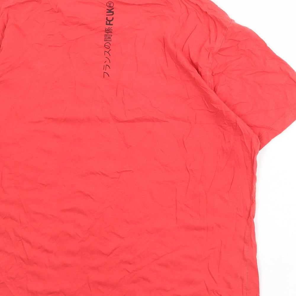 French Connection Mens Red Cotton T-Shirt Size L Round Neck - Transformers