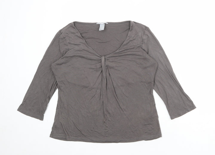 H&M Womens Grey Viscose Basic T-Shirt Size L Scoop Neck - Ruched Detail