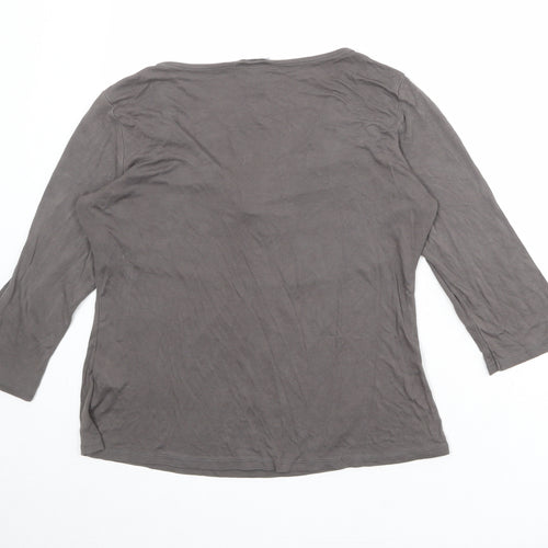H&M Womens Grey Viscose Basic T-Shirt Size L Scoop Neck - Ruched Detail