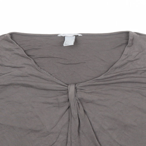 H&M Womens Grey Viscose Basic T-Shirt Size L Scoop Neck - Ruched Detail