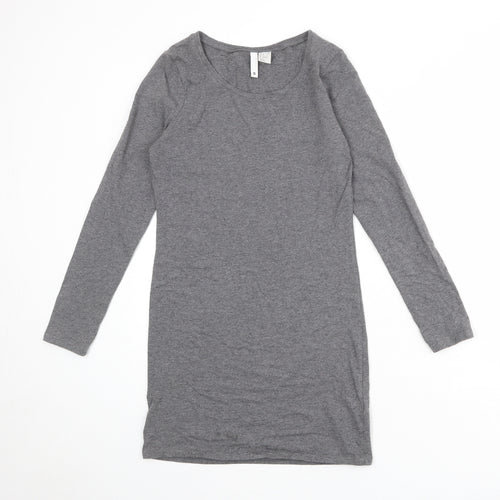 Divided by H&M Womens Grey Cotton T-Shirt Dress Size S Round Neck Pullover