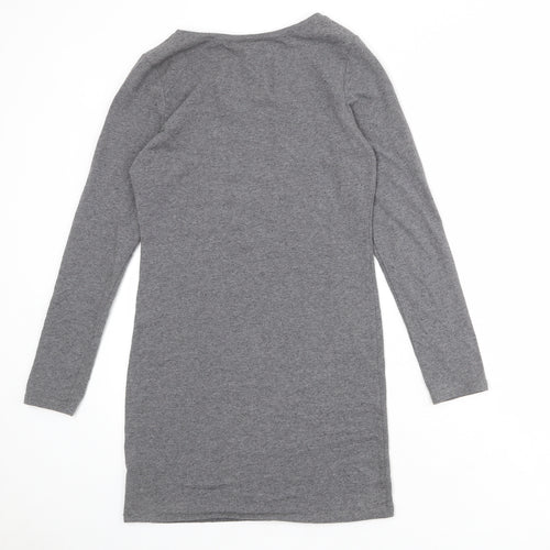 Divided by H&M Womens Grey Cotton T-Shirt Dress Size S Round Neck Pullover