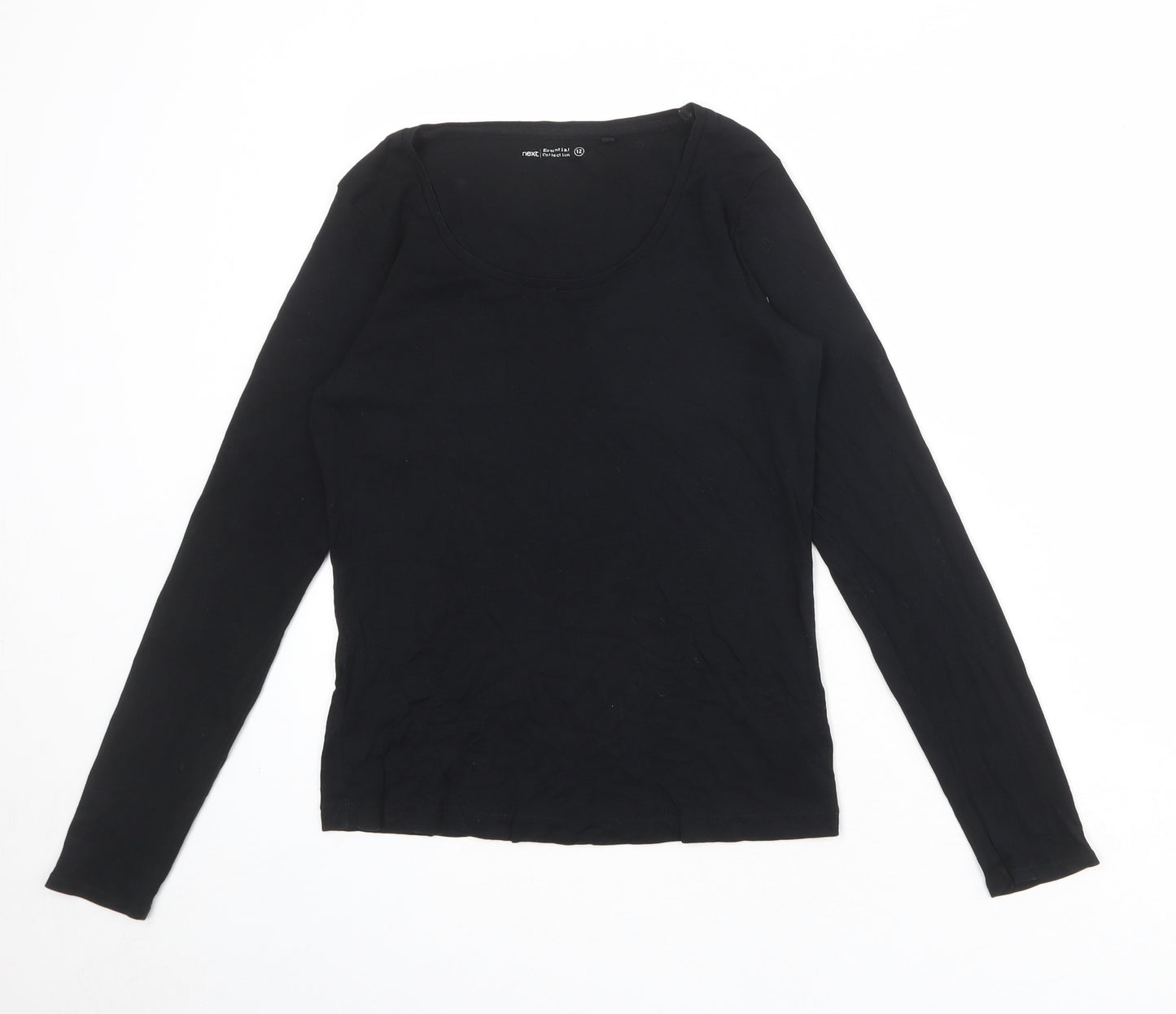 NEXT Womens Black 100% Cotton Basic T-Shirt Size 12 Boat Neck