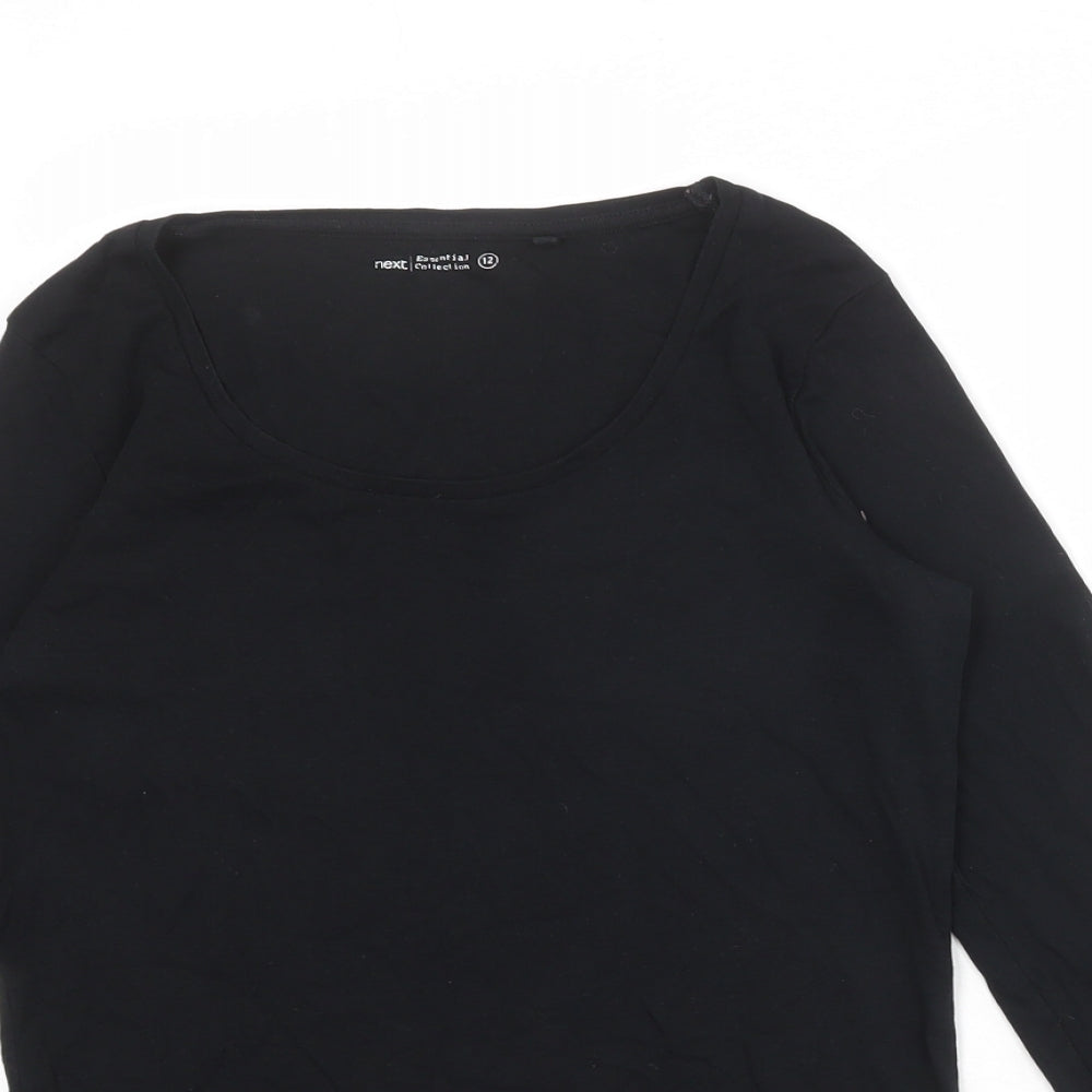 NEXT Womens Black 100% Cotton Basic T-Shirt Size 12 Boat Neck