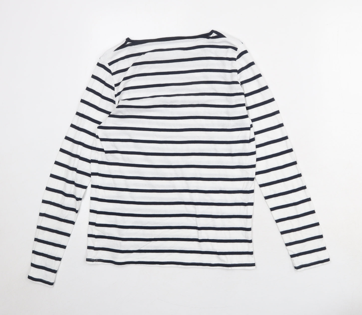 Marks and Spencer Womens White Striped 100% Cotton Basic T-Shirt Size 14 Boat Neck