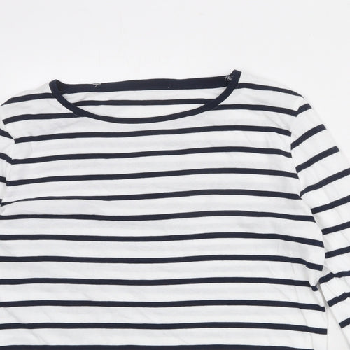 Marks and Spencer Womens White Striped 100% Cotton Basic T-Shirt Size 14 Boat Neck