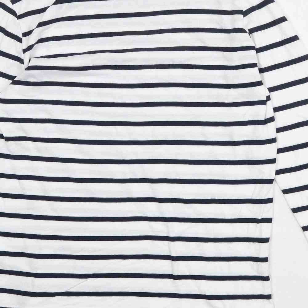 Marks and Spencer Womens White Striped 100% Cotton Basic T-Shirt Size 14 Boat Neck