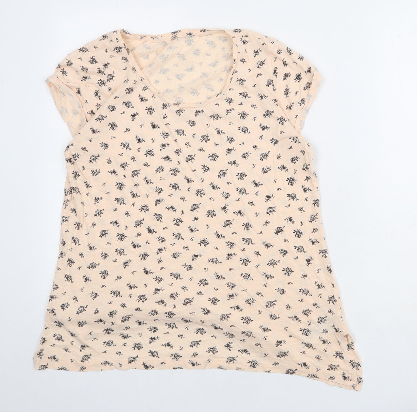 Red Herring Womens Pink Floral 100% Cotton Basic T-Shirt Size 14 Round Neck