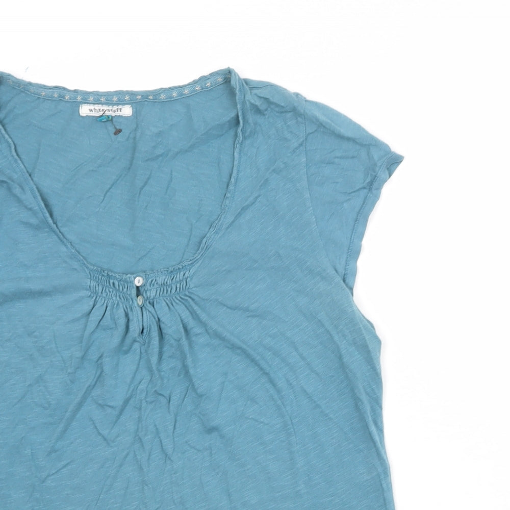 White Stuff Womens Blue 100% Cotton Basic T-Shirt Size 16 Scoop Neck