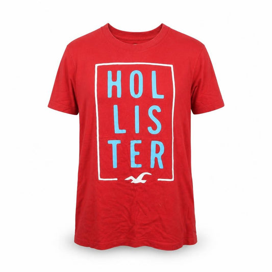 Front view of Hollister women’s red cotton basic t-shirt, size S, crew neck