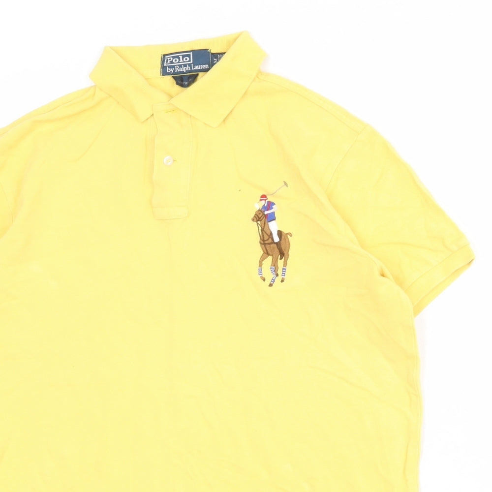 Polo Ralph Lauren Mens Yellow 100% Cotton Polo Size M Collared Button