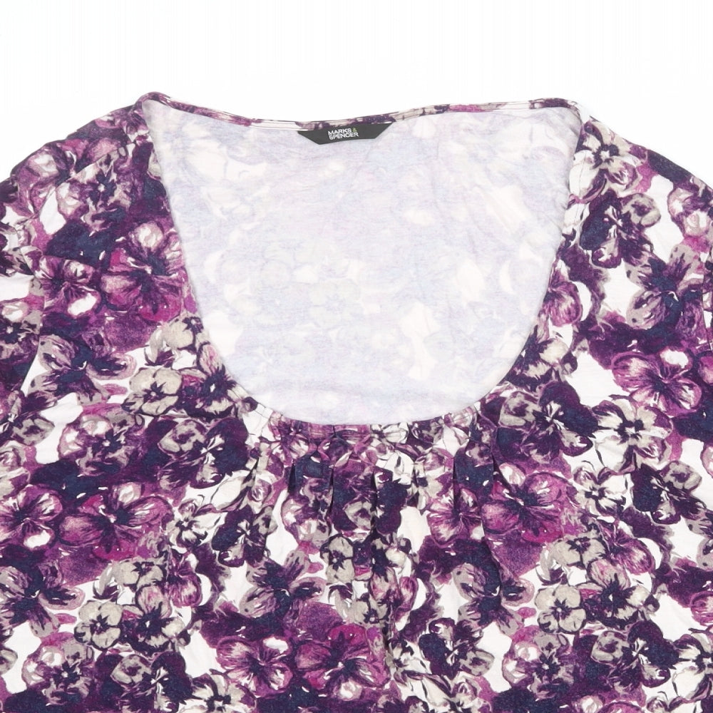 Marks and Spencer Womens Multicoloured Floral Viscose Basic Blouse Size 24 Scoop Neck