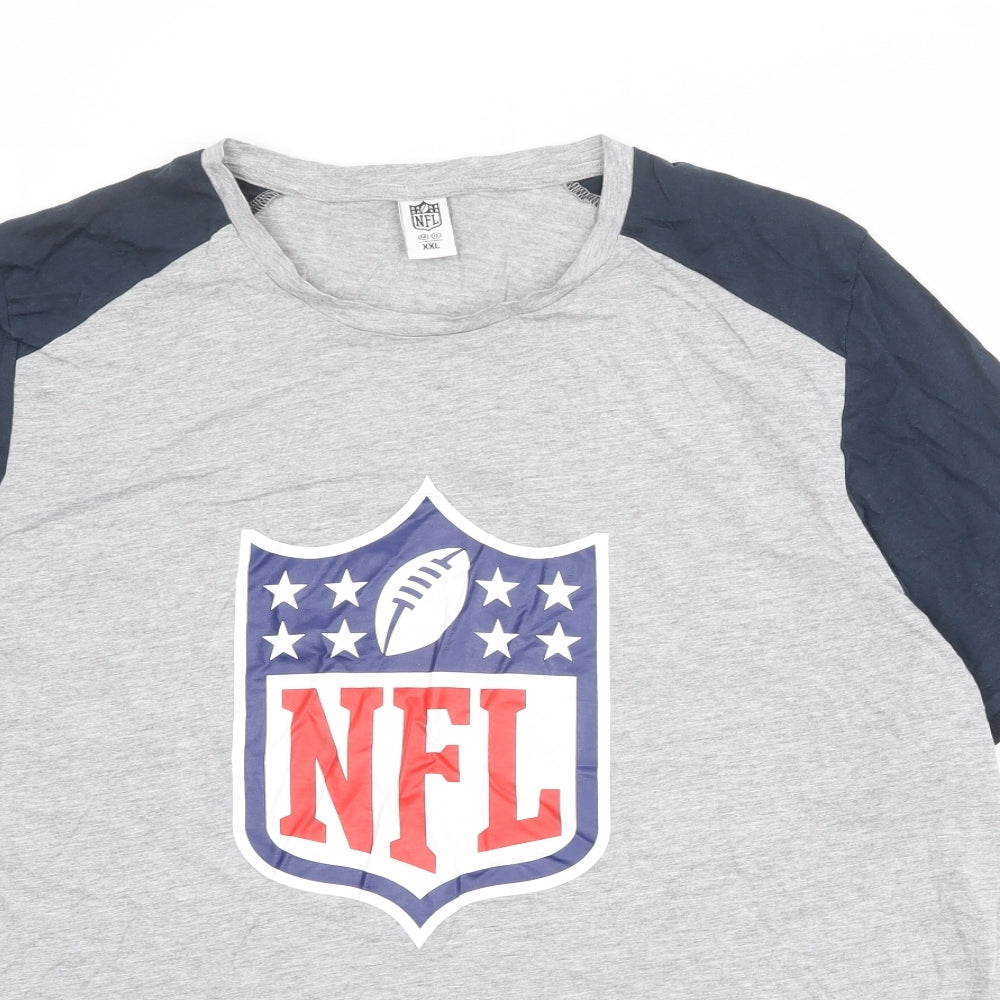 NFL Mens Grey Colourblock Cotton T-Shirt Size 2XL Round Neck