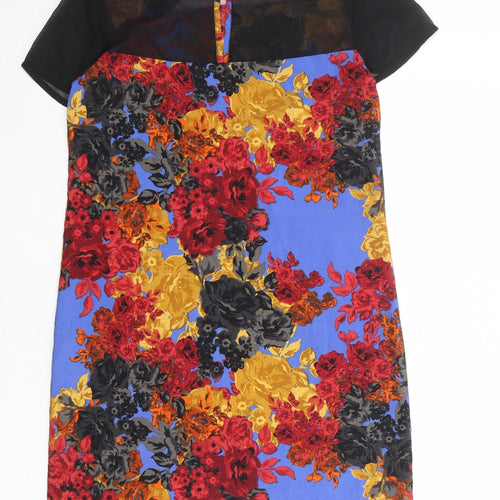 NEXT Womens Multicoloured Floral Polyester Shift Size 10 Round Neck Button