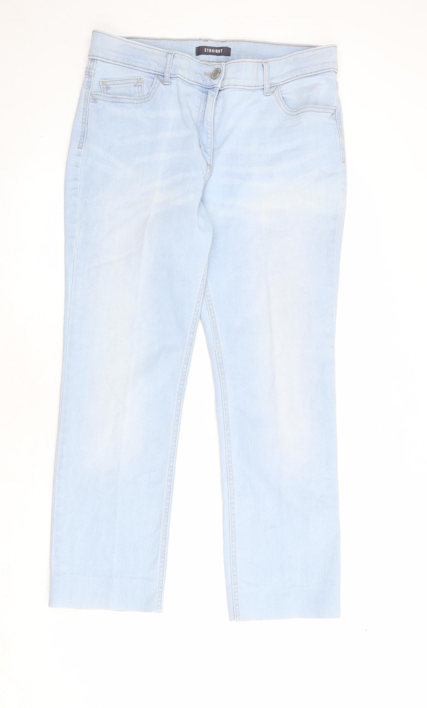 Marks and Spencer Womens Blue Cotton Straight Jeans Size 14 Regular Zip