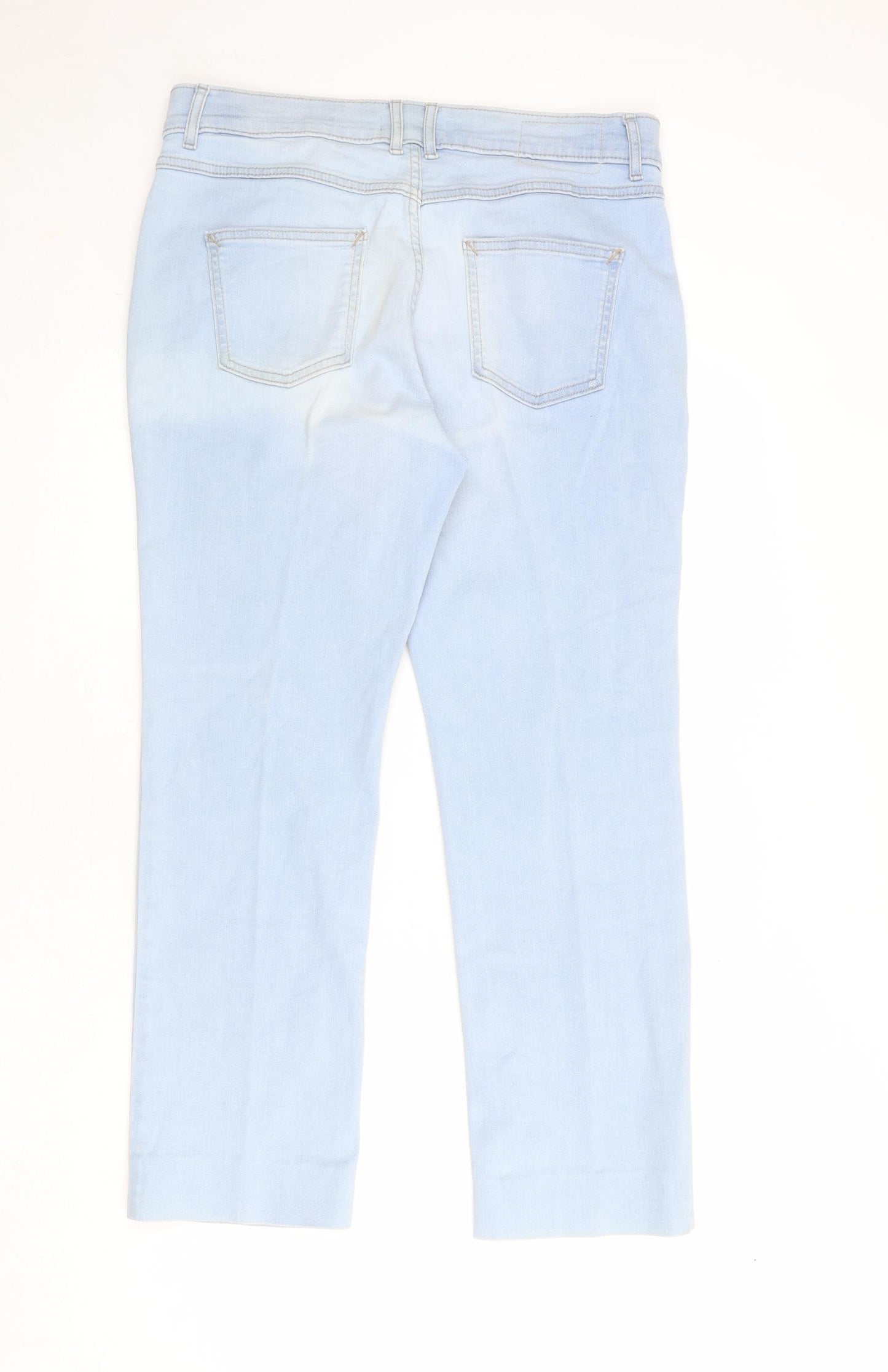 Marks and Spencer Womens Blue Cotton Straight Jeans Size 14 Regular Zip