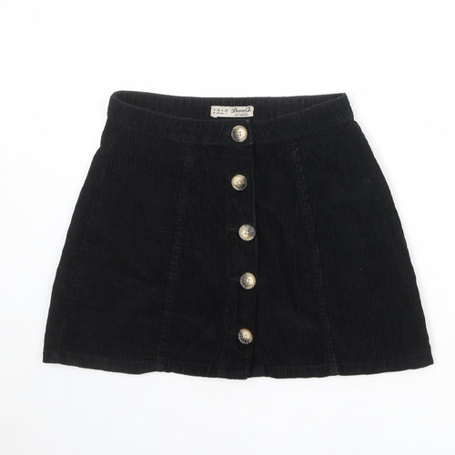 Denim & Co. Womens Black Cotton A-Line Skirt Size 8 Button
