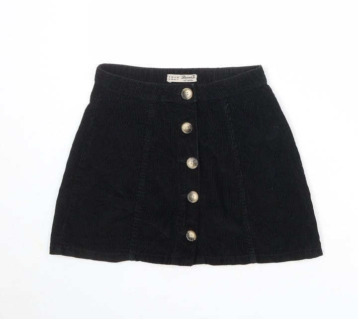 Denim & Co. Womens Black Cotton A-Line Skirt Size 8 Button