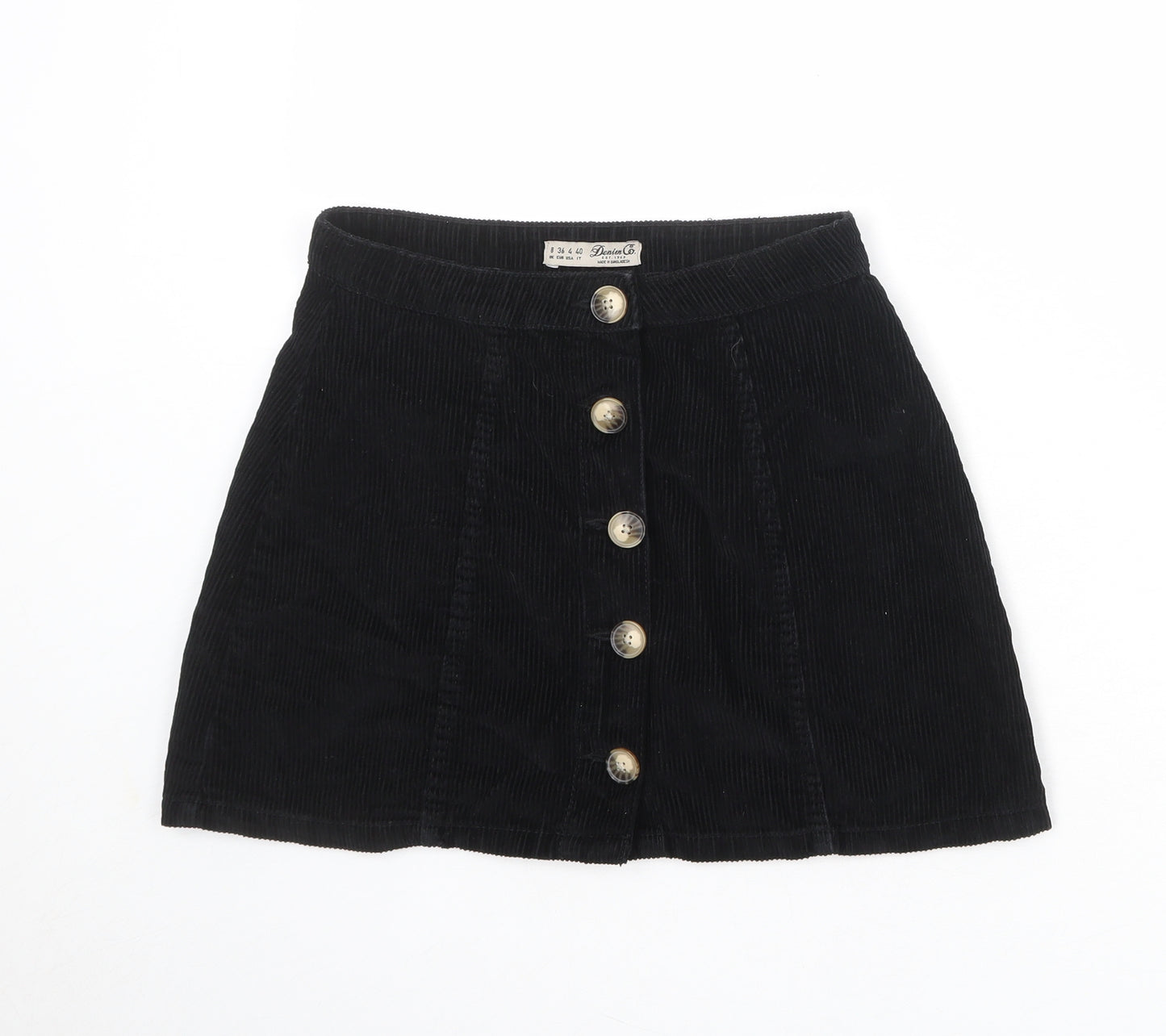 Denim & Co. Womens Black Cotton A-Line Skirt Size 8 Button