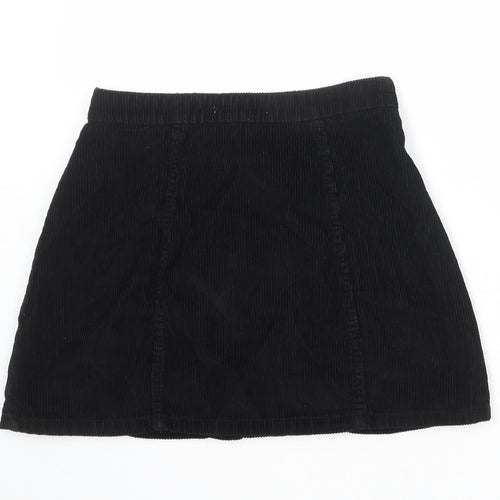 Denim & Co. Womens Black Cotton A-Line Skirt Size 8 Button