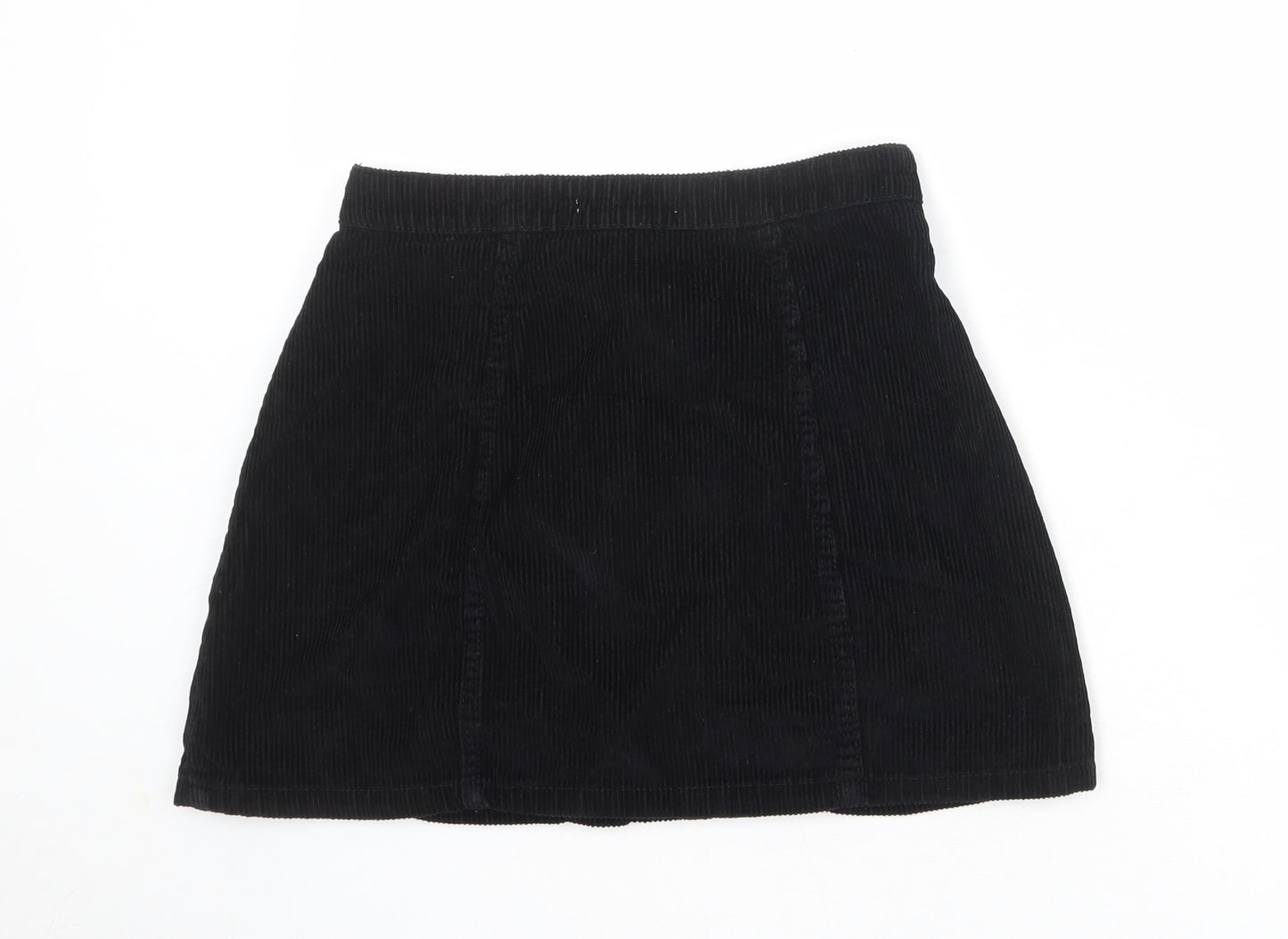 Denim & Co. Womens Black Cotton A-Line Skirt Size 8 Button
