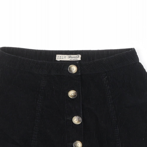 Denim & Co. Womens Black Cotton A-Line Skirt Size 8 Button