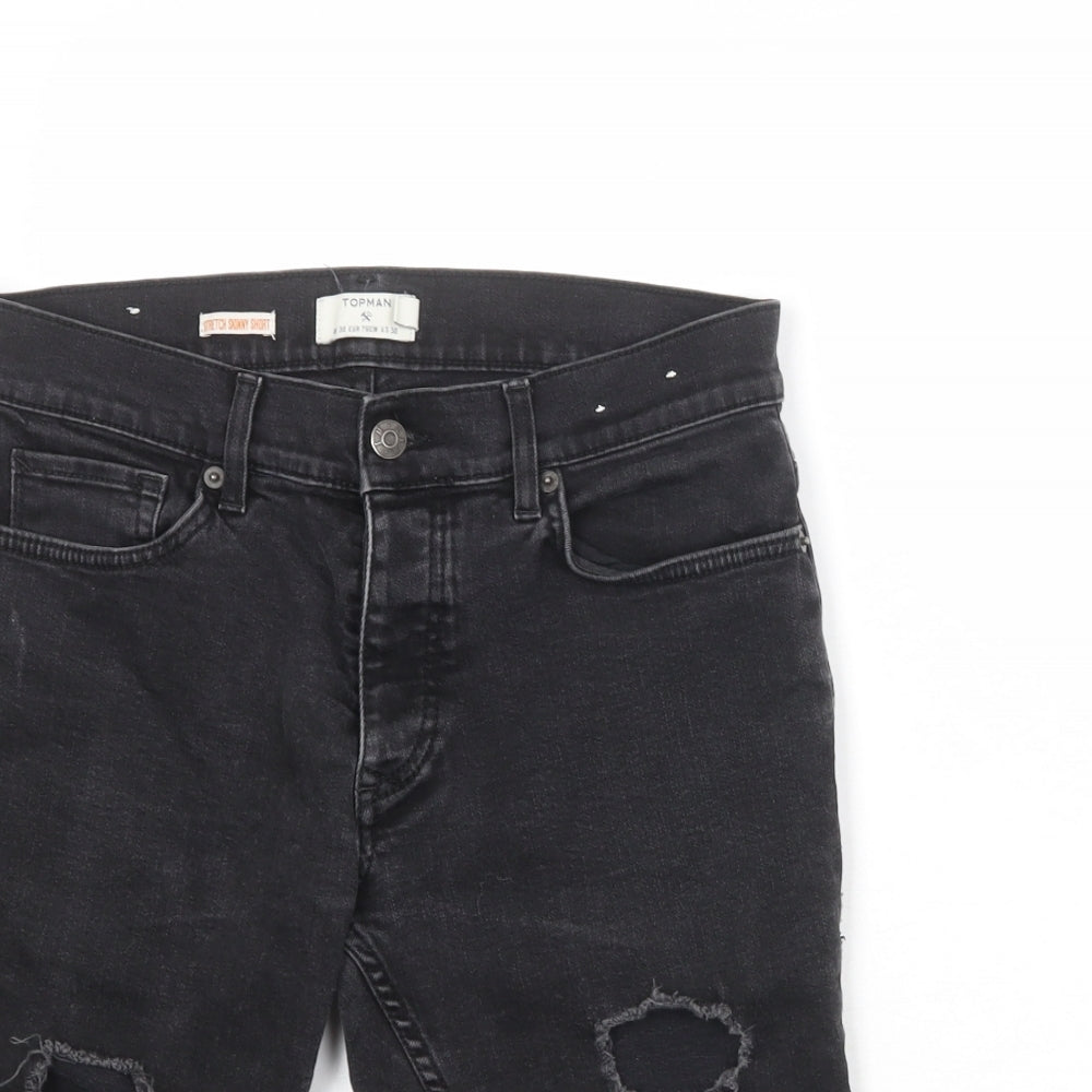 Topman Mens Grey Cotton Chino Shorts Size 30 in Regular Button
