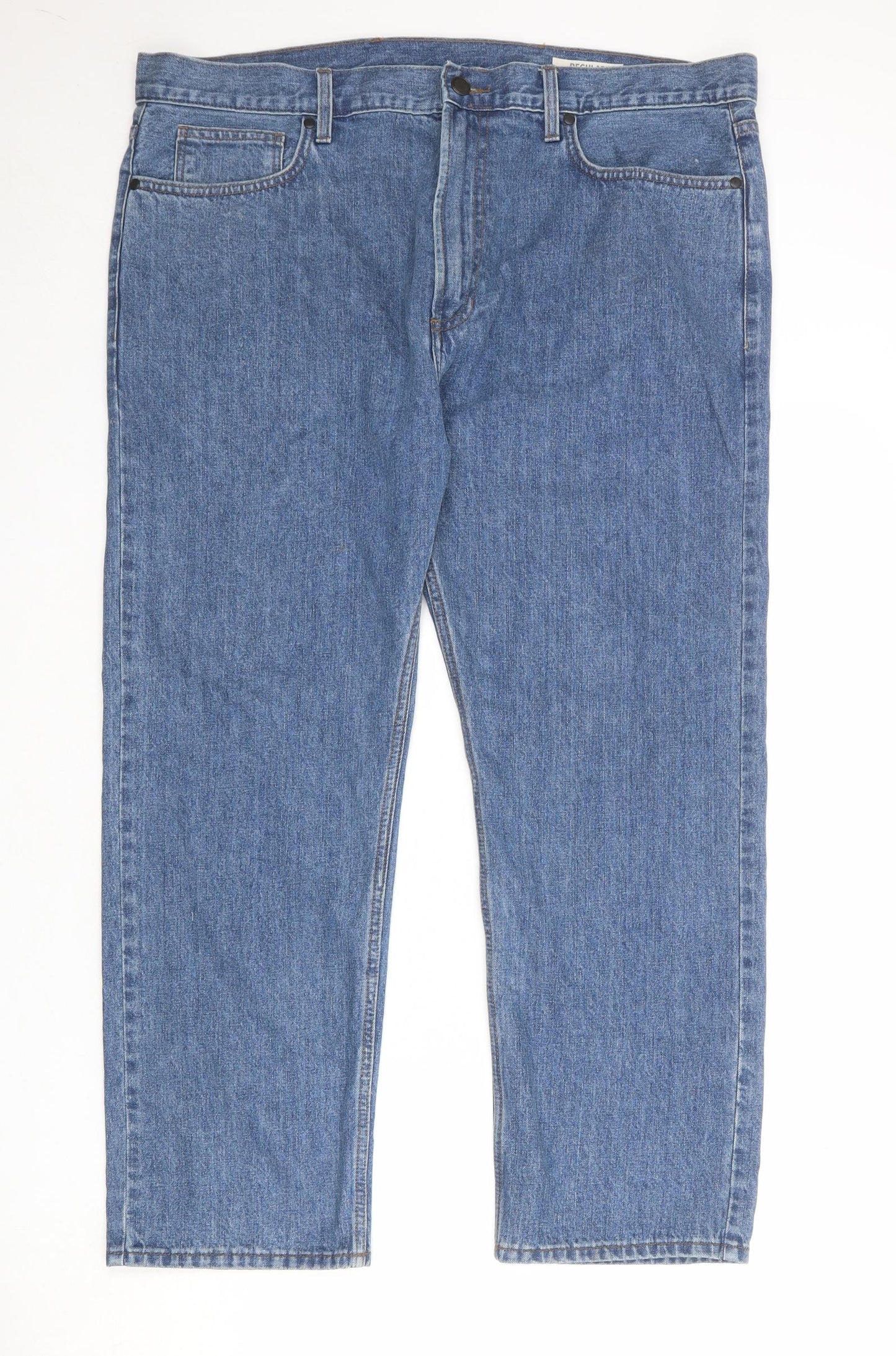 Marks and Spencer Mens Blue Cotton Straight Jeans Size 40 in Regular Zip