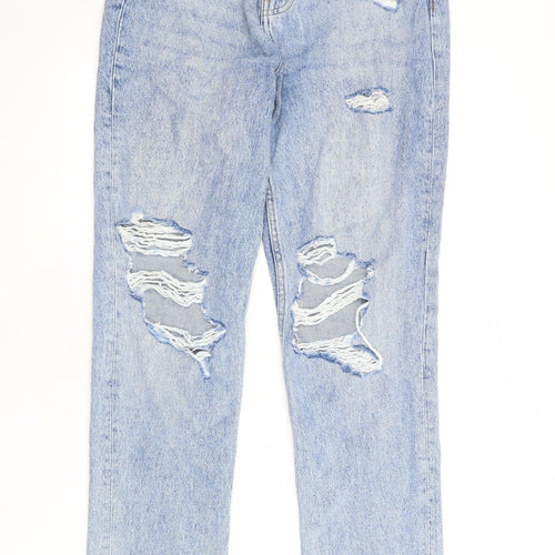 Denim & Co. Womens Blue Cotton Straight Jeans Size 10 Regular Zip