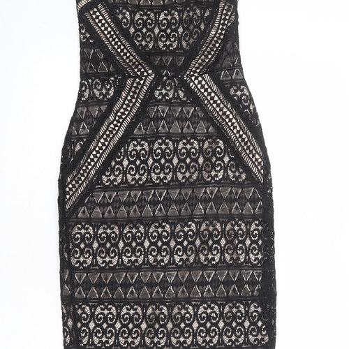 Lipsy Womens Black Geometric Polyester Bodycon Size 6 Halter Zip