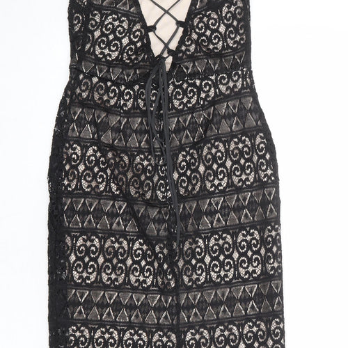 Lipsy Womens Black Geometric Polyester Bodycon Size 6 Halter Zip