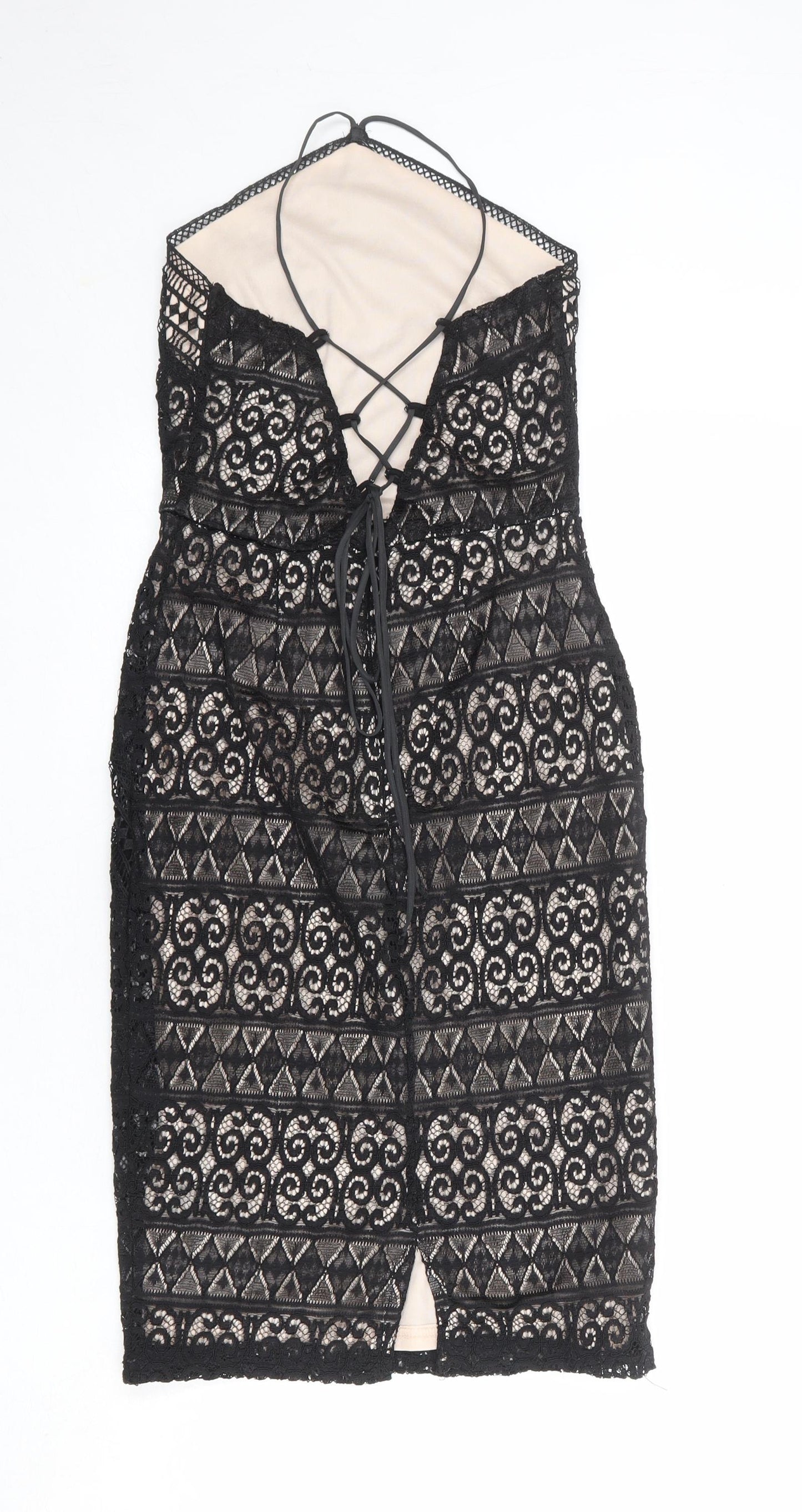 Lipsy Womens Black Geometric Polyester Bodycon Size 6 Halter Zip