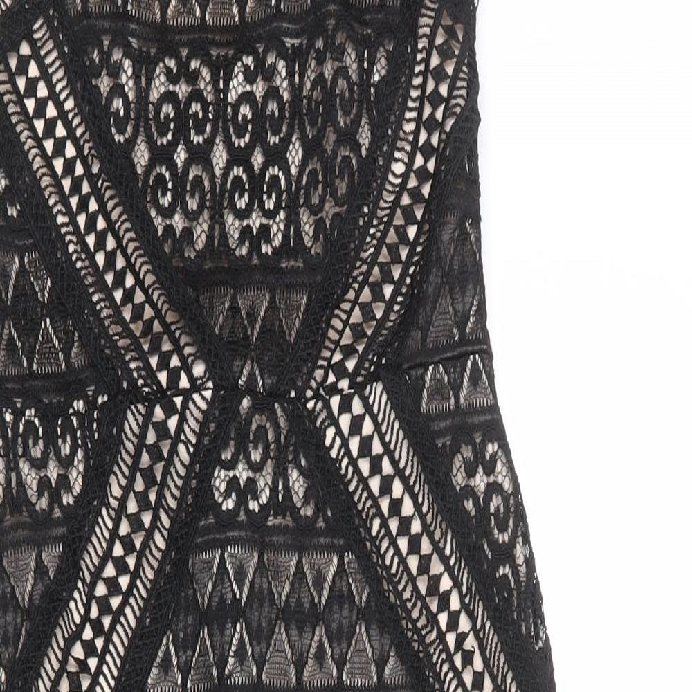 Lipsy Womens Black Geometric Polyester Bodycon Size 6 Halter Zip