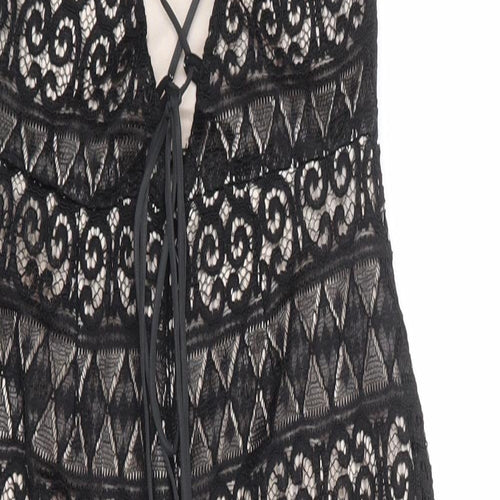 Lipsy Womens Black Geometric Polyester Bodycon Size 6 Halter Zip