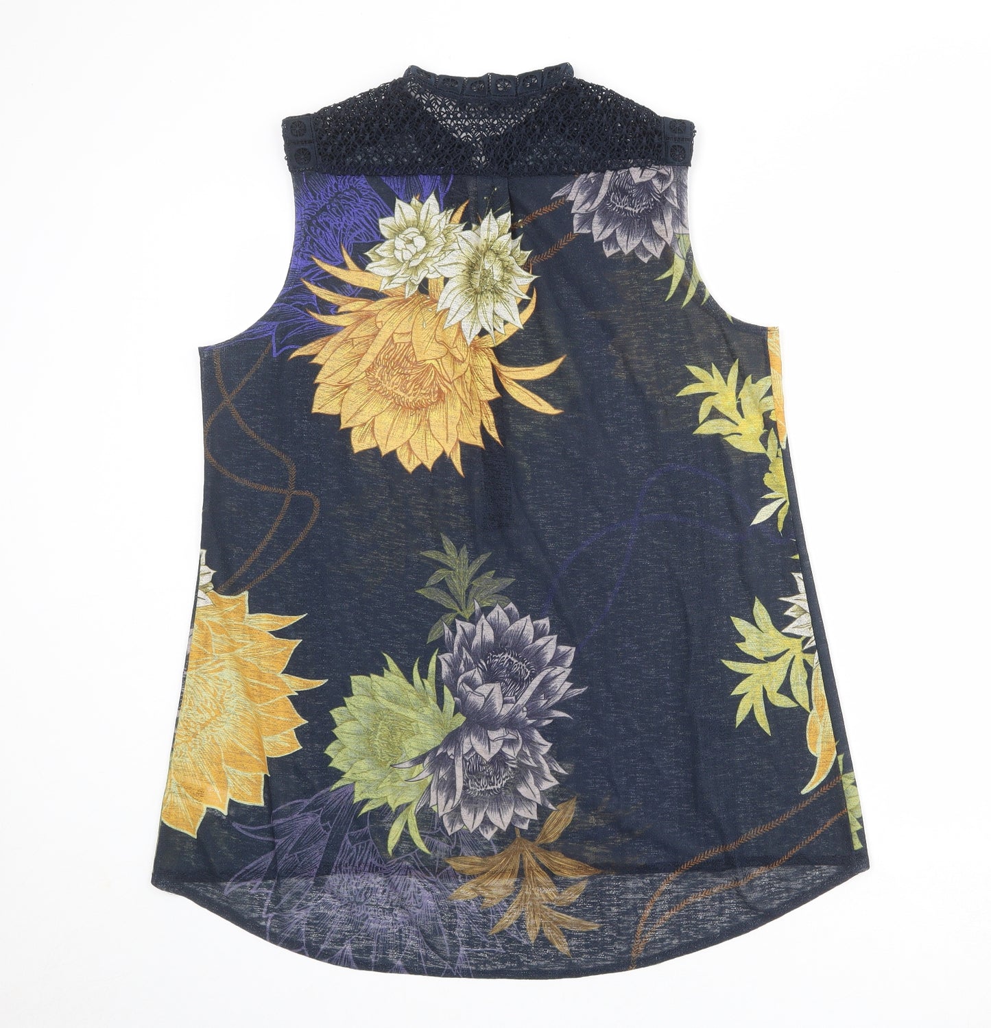 NEXT Womens Blue Floral Polyester Basic Tank Size 16 V-Neck - Lace Details