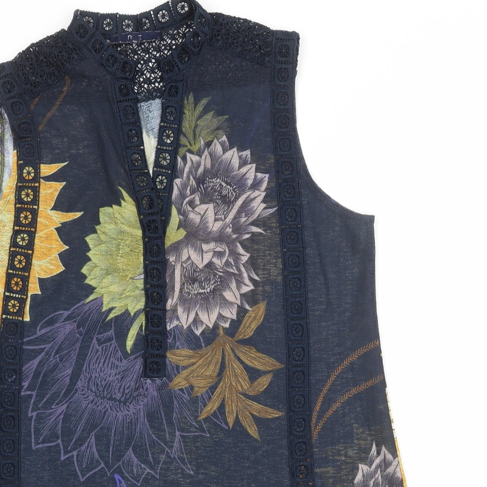 NEXT Womens Blue Floral Polyester Basic Tank Size 16 V-Neck - Lace Details