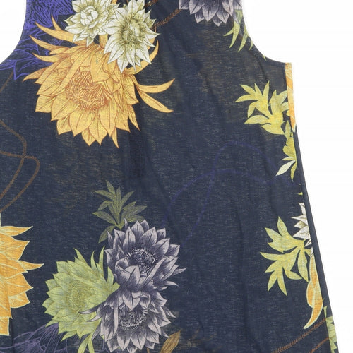 NEXT Womens Blue Floral Polyester Basic Tank Size 16 V-Neck - Lace Details